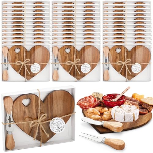 Patelai 36 Set Bridal Baby Shower Favor Heart Cheese Board with Knife, Wood Mini Charcuterie Board Thank You Gift Box for Guest Bridal Baby Shower Prize Wedding Valentines Birthday (Acacia Color) by Patelai - Used condition - US$128.40