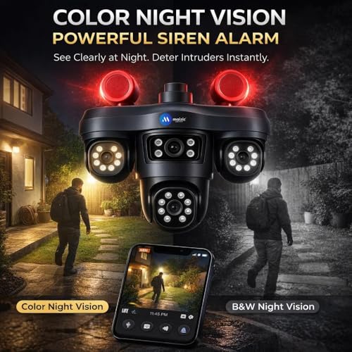 Image of Maizic Smarthome TRIGENIE Siren 4G Black 5MPx3 Triple Lens AI PTZ Outdoor Security Camera | 360 Pan View | Color Night Vision | Human Detection | 2-Way Audio | IP67 Waterproof