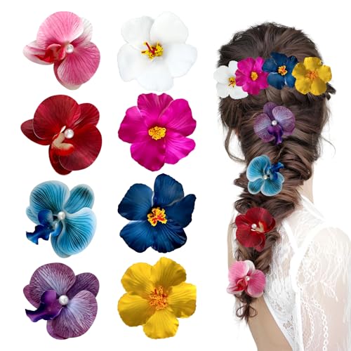 Xbessc 8 Pièces Hawaii Barrette Fleur Pince Cheveux Femme, Plumeria et Hibiscus Barrettes Colorées, Épingles à Cheveux BohéMiennes Avec OrchidéE Papillon...