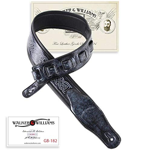 Walker & Williams GB-182 Sangle rembourrée Motif tressé celtique Noir cobalt - Les Beatles, Paul McCartney, John Lennon, RIngo Starr, George Harrison Walker & Williams GB-182 Sangle rembourrée Motif tressé celtique Noir cobalt