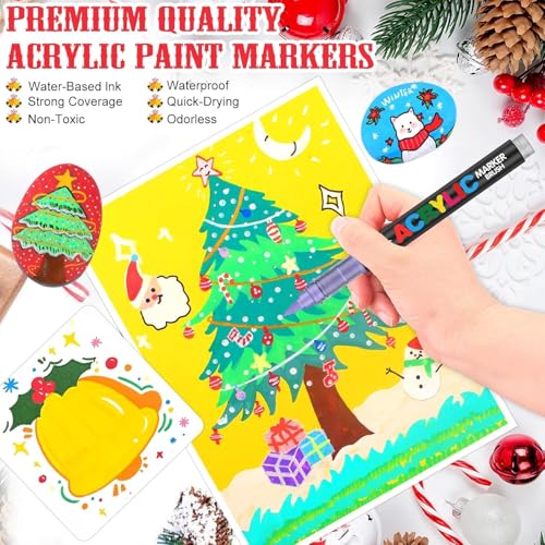Image of Acrylic Paint Markers Set | Brush Tip Paint Pens with Direct Liquid Ink System | Vivid Colors for Rock Painting, Canvas, Glass, Plastic, Fabric & DIY Crafts (12)