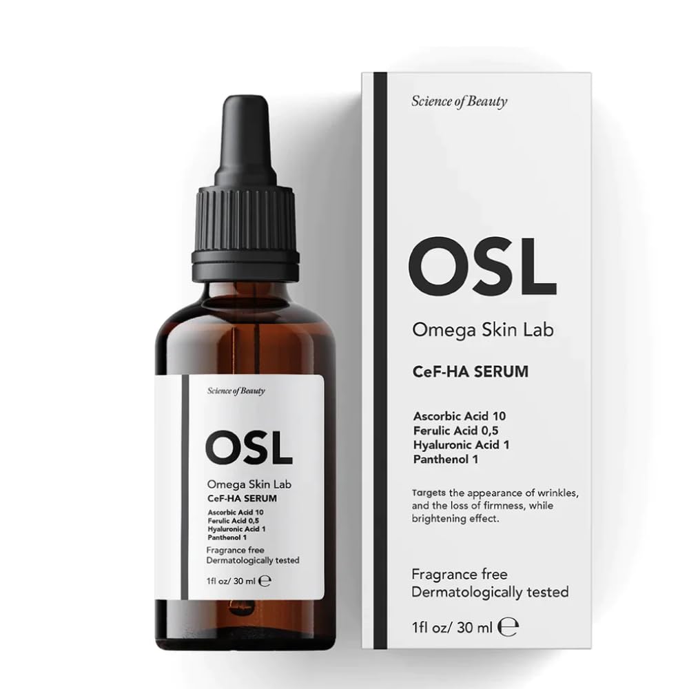 OSL Omega Skin Lab OSL CeF-HA Serum 30ML, Hyaluronic Acid Enhanced Face Serum with C Vitamin, Anti-Aging, Brightening