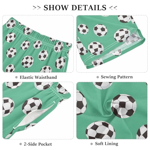 ALAZA Green Cute Soccer Ball Pajama Shorts Elastic Waist Casual Sleep Shorts with Pockets Size 6-143
