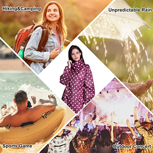LAMA Stilvolle Lange Regenjacke Regenmantel Regenponcho mit wasserdichte Pattentasche Kapuze Tunnelzug Erwachsene Regenbekleidung Regencape Raincoat Regenschutzbekleidung Damen, Rosa Tupfen XXL