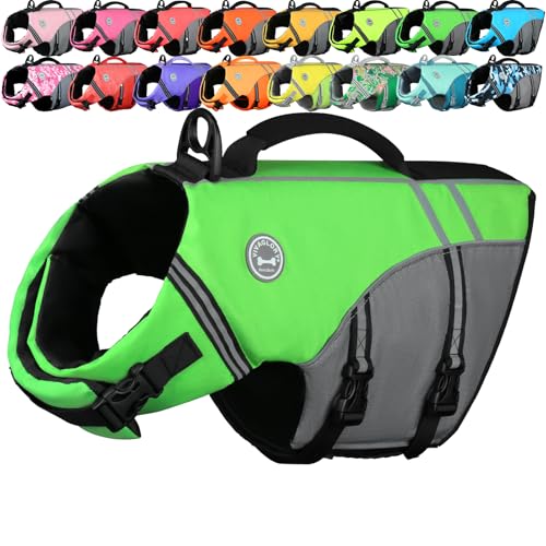 VIVAGLORY Sports Style Hundeschwimmweste, Rettungswesten Für Hunde Bootfahren, Auftrieb & Schwimmhilfe, Schwimmweste, S, Neon-Grün
