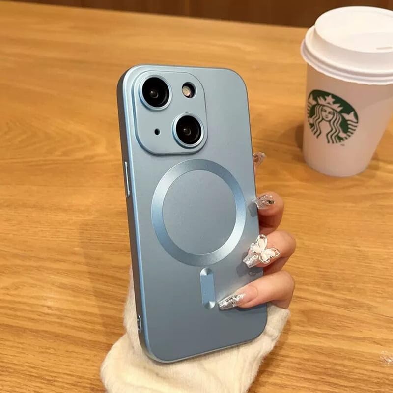 Image of LuxuryKase Premium MagSafe Case for iPhone 13 | Shockproof & Anti-Scratch Cover | Soft Silicone with Wireless Charging | Camera Lens Guard - Sierra Blue