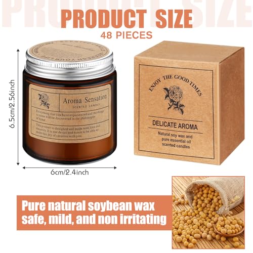 MTLEE 48 Pcs Scented Candles Bulk, Thank You Candles Gift Candles Set for Women Aromatherapy Candle Soy Wax Candles Jar Home Long Lasting for Wedding Employees July Christmas Gifts(Amber)