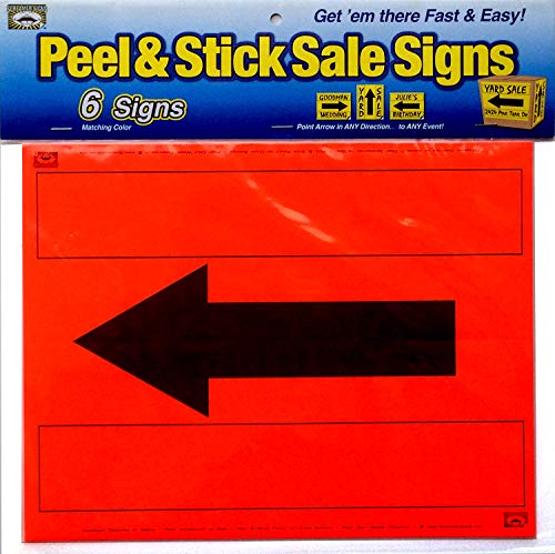 SCREAMER SIGNS Fluorescent Orange Peel&Stick Sale Yard Garage Sale Sign 6-Pack Kit