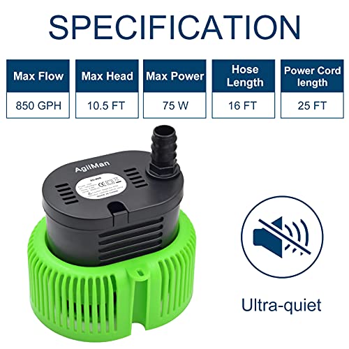 Pool Cover Pump Above Ground - Submersible Water Sump Pump Swimming Water Removal Pumps, With Drainage Hose & 25 Feet Extra Long Power Cord, 850 Gph Inground, 3 Adapters #TOP3