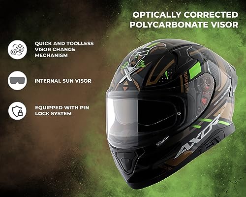 Image of Axor Apex Tiki ISI ECE DOT Certified Full Face Dual Visor Helmet for Men -Black Gold-L