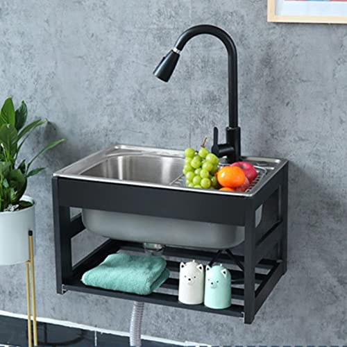 Fregaderos de cocina de montaje en pared con extractor de falsificación, fregadero de utilidad de acero inoxidable comercial solo fregadero,Estación de fregadero de garaje al aire libre,para