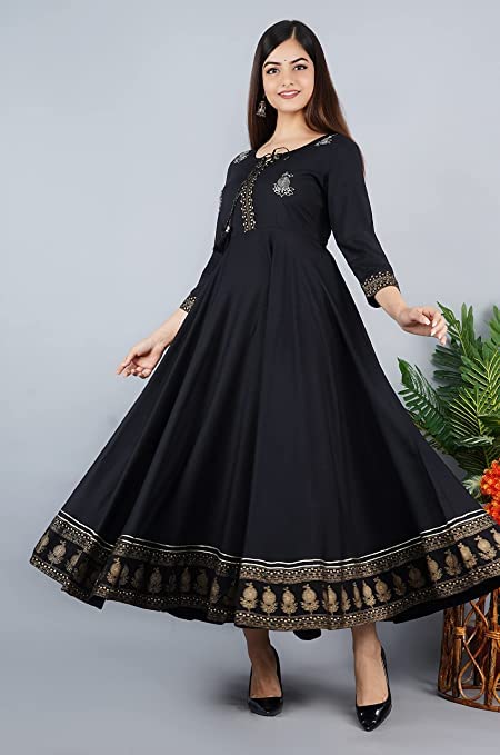 Image of JAYROSH Women's Embroidered Rayon Anarkali Kurta Gown | Flared Kurti for Women & Girls