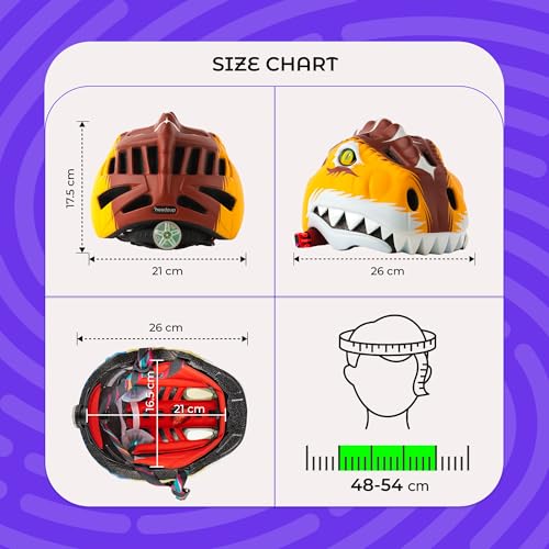 Image of Headzup Mystic Dragon 3D Cycling Helmet with Tail Light | Lightweight & Adjustable Size | Unisex Multi-Sport Helmet for kids Toddlers Boys Girls | For Age 3-10 | For Cycling, Skating (48-52cm)(Yellow)