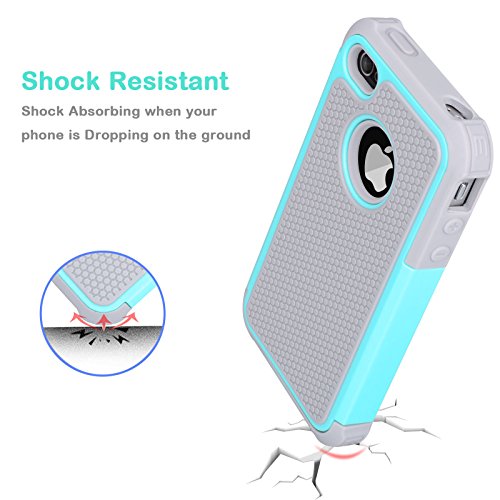 Image of Jeylly iPhone 4S Case, iPhone 4 Cover, Shock Absorbing Hard Plastic Outer + Rubber Silicone Inner Scratch Defender Bumper Rugged Hard Case Cover for Apple iPhone 4 /4S - Turquoise&Grey
