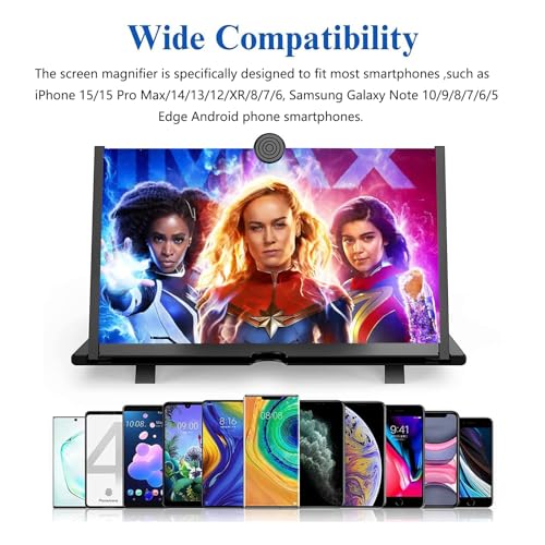 Image of 16 inch Screen Magnifier for Mobile Phone,3D HD Cell Phone Magnifying Projector Screen Enlarger for Movies, Videos, and Gaming,Foldable Phone Stand with Screen Amplifier,Supports All Smartphones (Black)