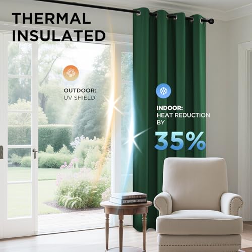 Image of Joydeco Blackout Curtains 63 Inchs Long 52 Wide Black Out Curtains 2 Panels, Thermal Insulated Long Curtain& Drapes Room Darkening Grommet Drapes for Living Bedroom Window (W52 x L63 Inch, Dark Green)
