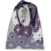 Cloth Pouches with Drawstring 9.8 x 7.5 inches 25 x 19 cm Japanese Pattern Retro Flower/Black Cloth Gift Bag Fabric Pouch Made in Japan