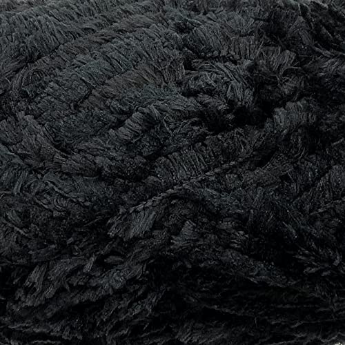 Image of Plush Faux Fur Bulky Yarn, Super Soft Fluffy Fuzzy for Knitting Crocheting Crafting, 100 Gram (3.53 Ounces) 109 Yards (100 Meters) (Charcoal Black)