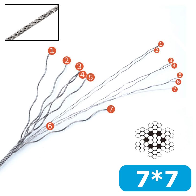 Drahtseil Edelstahl, Stahlseil 1-20M Durchmesser 0,3-10mm 304 Edelstahl Draht Seil 1X7 7X7 7X19 Struktur Kabel Weicher Angeln Hebe Lager(7x19 Structure,20M,5.0mm)