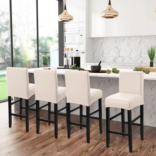 Image of YISUN Waterproof Bar Stool Covers, Pu Leather Counter Chair Cover Removable Washable Barstool Slipcovers, Stretch Pub Tall Chair Covers with Backs (4 Pack, Pale Beige)