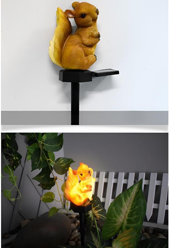 Solar Squirrel Ground Plug-in Light, Garden Decoration Resin Cute Small Animal Warm lamp, Wireless Dusk to Dawn LED Light Waterproof. image 4