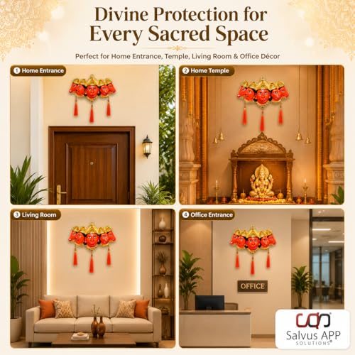 Image of Salvus APP SOLUTIONS Panchmukhi Hanuman Ji Face Wall Hanging for Protection and Blessings (Sindoori 7x4.5 Inch)