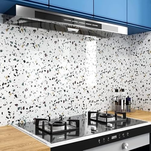 Image of Self Adhesive Marble Wallpaper Kitchen Oil Proof & Waterproof Wallpaper for Cabinet Makeover, Almirah, Plastic & Tabletop, Wardrobe (60x200cm) (White dot Multi)