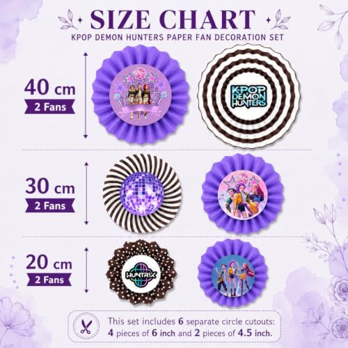 Image of Wanna Party Purple Korean Pop Inspired Paper Fan Decorations, Set of 6 | Hanging Rosette Fans for Birthday, Dance Party, Photo Backdrop, Cake Table & Celebration Decor