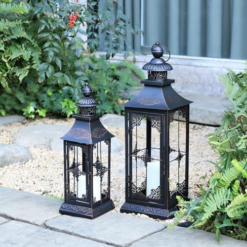 Lanternes LED extérieur intérieur avec bougies sans flamme et support en métal
