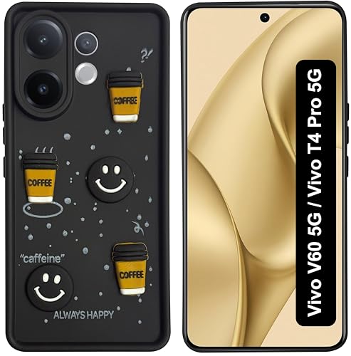 Image of SBMS Silicone Back Cover Case for Vivo V60 5G / Vivo T4 Pro 5G | Cute Fun 3D Cartoon, Coffee Design Silicone Case | Camera Protection Bump | Shockproof Case for Vivo V60 5G (Coffe Mug Black)