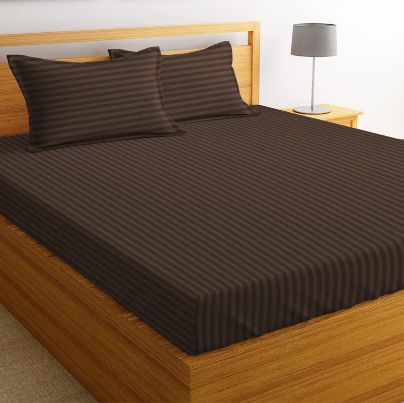 VAS COLLECTIONS 210 TC Pure Cotton Satin/Stripe King Bedsheet with 2 King Size Pillow Covers | Double Bed Cotton | Size - King Size 90x100 inches - Coffee (B0BZHJPLH2) Amazon Price History, Amazon Price Tracker