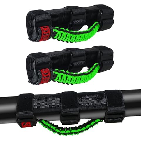 MASION Grab Handles Roll Bar Pack of 2, for RZR Passenger Grab Handle Grips Fits for Polaris Ranger, for Mule, for Teryx, for CFMoto, for Honda Pioneer, for Can Am SxS, for ATV Green Paracord Grips Cover