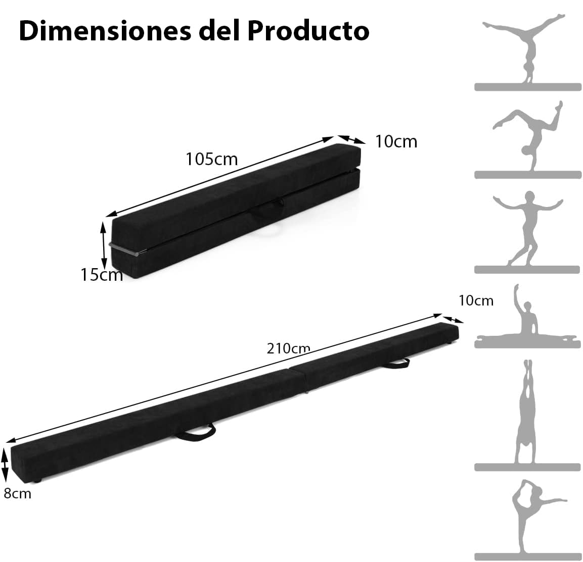 RELAX4LIFE Barra de Equilibrio Gimnasia Plegable 210 cm, Viga de Equilibrio con Patas Elevadas y Asas de Transporte, Viga de Equilibrio de EPE y Pino para Niños, 210x10x6,5cm (Negro)