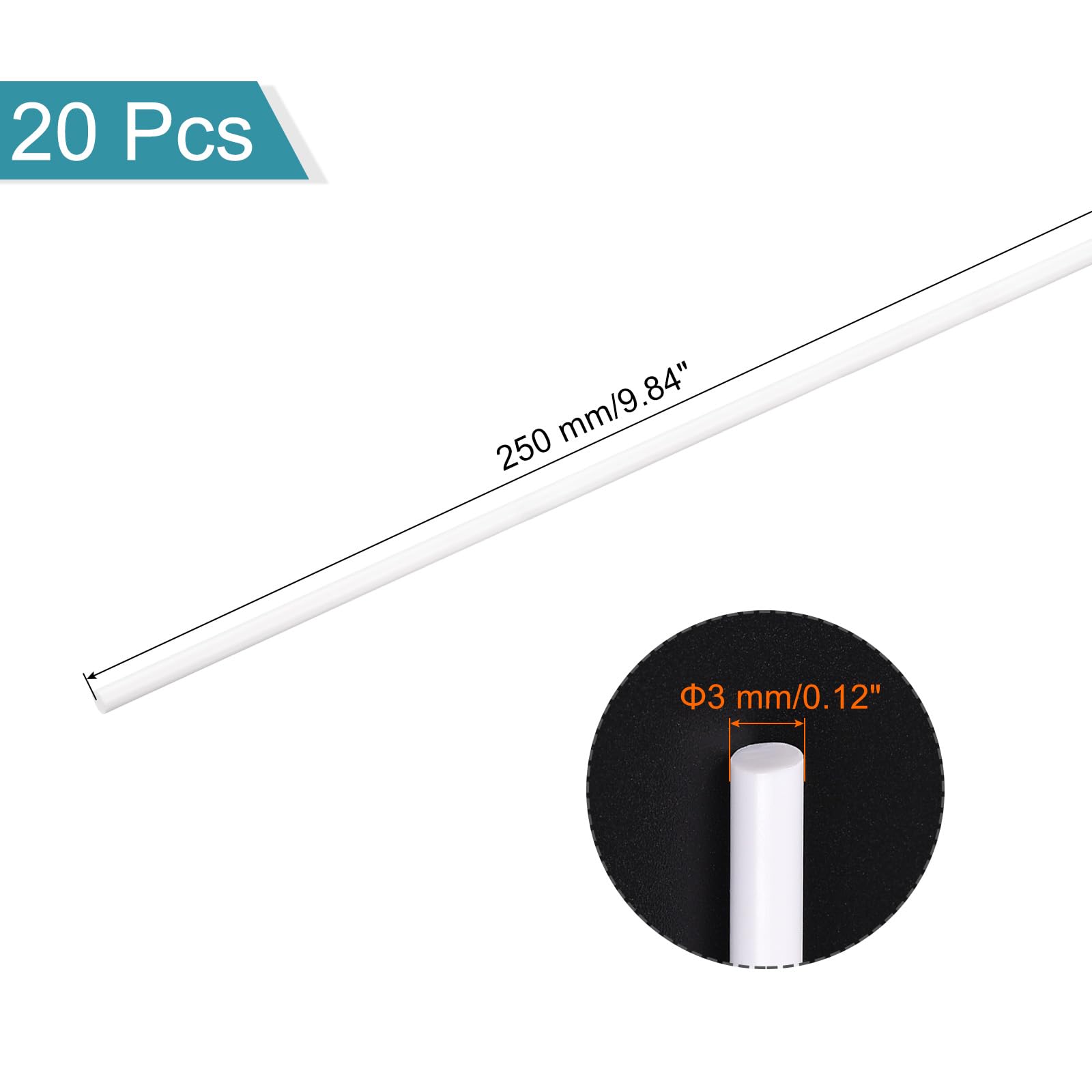 QUARKZMAN Asta Tonda Plastica Abs, Diametro 3 Mm x Lunghezza 250 Mm per Materiale Modellismo Fai-Da-Te, Realizzazione di Modelli Architettonici, Tavolo Sabbia Fai-Da-Te, Confezione 20Pz