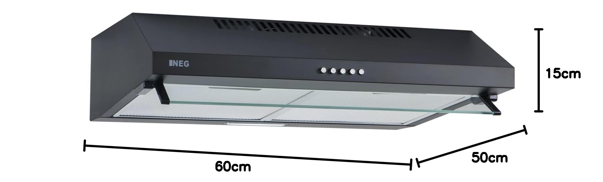 NEG Unterbau Dunstabzugshaube NEG15-DC+ 60 cm 424 m³/h Doppelmotor Schwarz