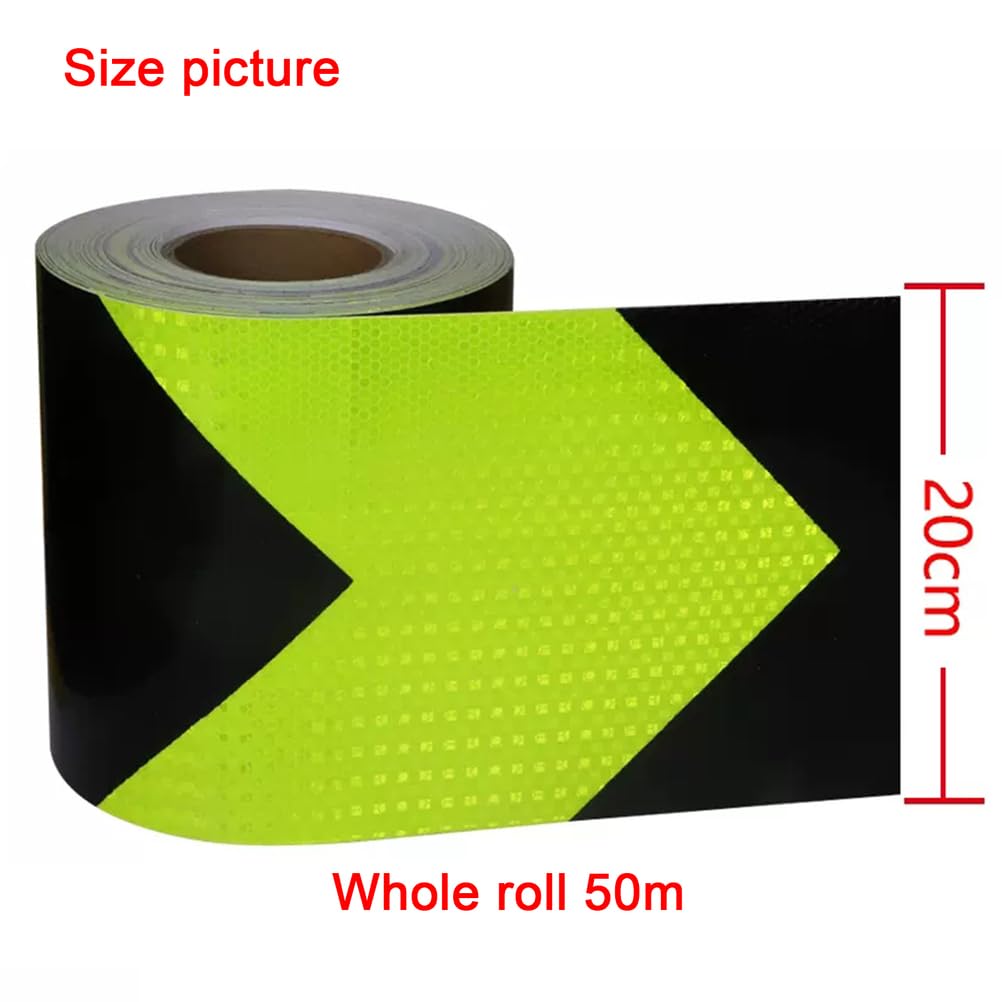 Cinta Reflectante Adhesiva 50m x 20cm, Pegatina Seguridad Reflectante Impermeable, Cinta Señalización Seguridad Alta Visibilidad, para Coche Camión Vehículo Barco Remolque,Bright black yellow