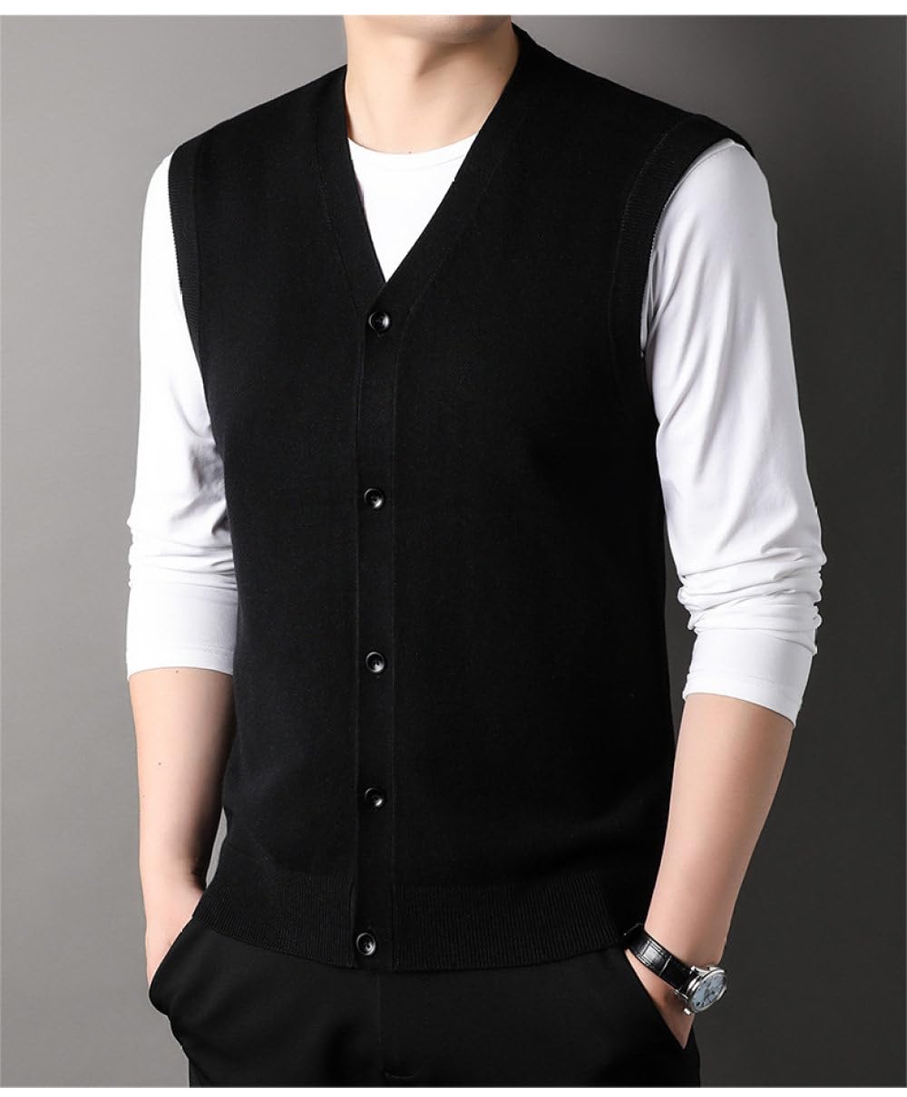Pullunder Herren,Herren-Strickpullover Schlicht Modisch V-Ausschnitt Ärmellos Knöpfe Strickjacke Weste Klassisch Business Warme Strickweste Herbst Und Winter Lässige Strick-Tanktops