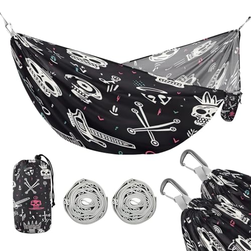 ATTX Colorful Skull Pattern Camping Hammock - Lightweight & Portable Hammocks, Heavy Duty 330lbs Capacity for Indoor, Hiking, Backpacking, Travel, Backyard, Beach#280