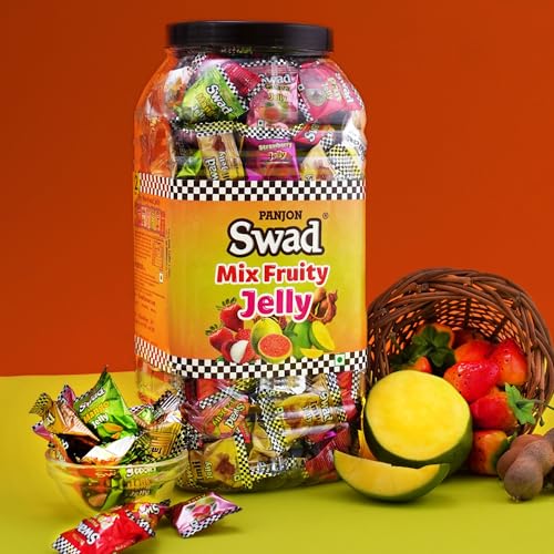 Image of Swad Mix Fruit Jelly Candy, Soft & Chewy Assorted Sweets, 640g Jar