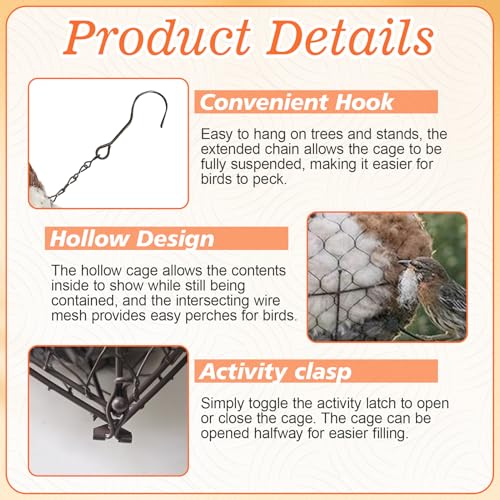 Handgefertigtes Vogelnest Herz, Aufhängen Futterspender Vögel, Vogel Nistmaterial Halter Set mit Metall Nachfüllbar Käfig Baumwolle, Kolibri Nistmaterialhalterung Unterschlupf für Garten Terrasse