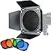 Godox BD-04 Barn Door with Honeycomb Grid and 4 Color Gel Filters(Red Yellow Blue Green) Compatible for Godox 7