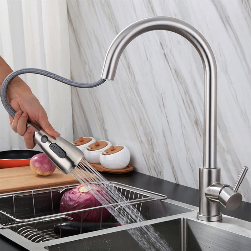 B Backline Brass Single Lever Kitchen Sink Tap Faucet Mixer Tap Pullout Sprayer with Multi-Function Spray Head Technology Sink Faucet 360° Rotatable Kitchen Water Tap (Brushed Nickel Finish 2) (B0BN45NDP3) Amazon Price History, Amazon Price Tracker