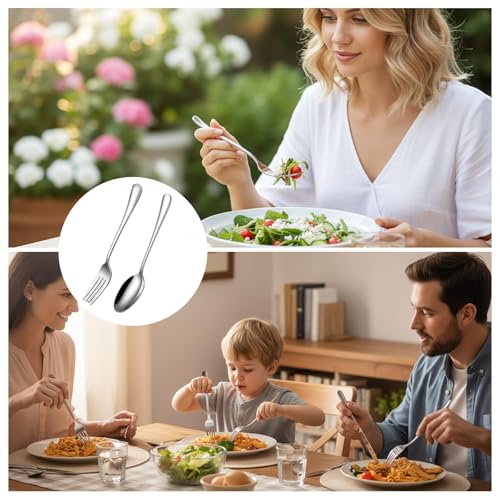 8-Piece 14.3cm Cake Forks and 12.5cm Spoons, Stainless Steel Soup Spoons and Dessert Forks, Ideal for Home Dining, Catering Events, Weddings, Picnics, Buffets - Image 6