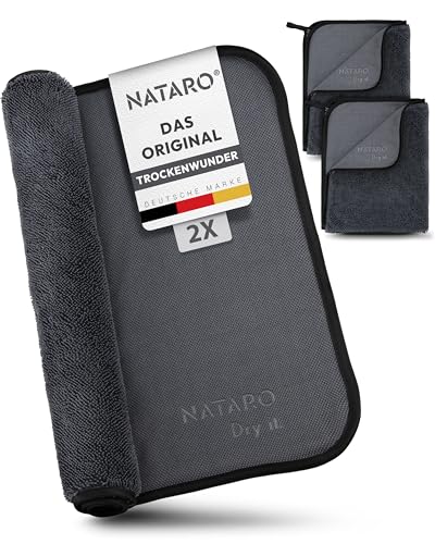 NATARO® 2 Stück Fast Dry it. Premium Trockentuch für Duschkabine, Auto, Haushalt, Camping – DAS ORIGINAL – extra saugfähiges Microfasertuch, fusselfrei, kratzfrei Shiny Wipes Tücher 40x50cm