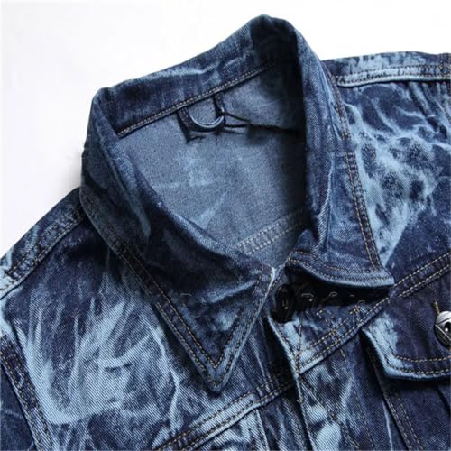 Men's Casual Loose 2Pcs Jeans Sets Irregular Long Sleeve Denim Jacket and Hole Ripped Pants4