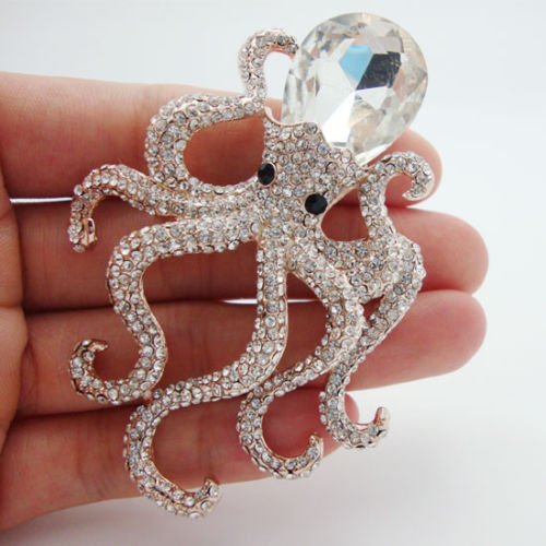 Image of TTjewelry 3.14 inch Octopus Animal Brooch Pin Pendant Clear Austria Crystal