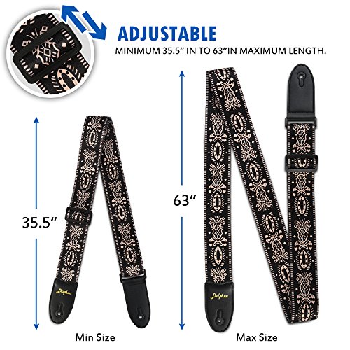 Dulphee Guitar Strap Vintage Printed Adjustable Polyester Shoulder Strap - Suitable For Bass, Electric & Acoustic Guitars #TOP2