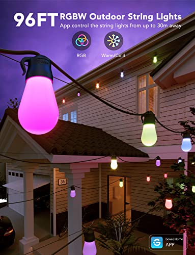 Govee Outdoor String Lights H7016 With 30 Dimmable Rgbic Led Bulbs, 96Ft Ip65 Waterproof Shatterproof Patio Lights, Party Lights With 47 Scene Modes, 2 Ropes Of 48Ft Warm White Lights For Backyard #TOP6