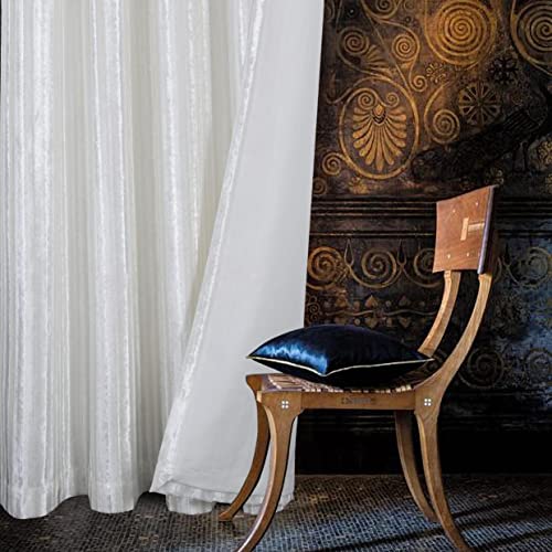 always4u Crushed Velvet Curtains Luxury Line Pattern Curtain Eyelet Thermal Dark for Living Room Window Treatments White A Pair 46 * 54 - Image 4