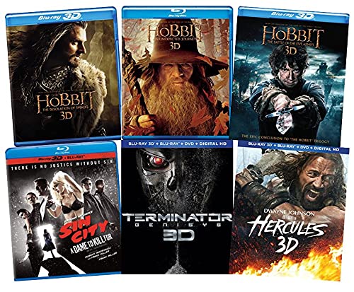 Ultimate Action & Adventure 6-Movie Blu-ray 3D Collection:The Hobbit The Desolation of Smaug/An Unexpected Journey/Battle Of The Five Armies/ Hercules/ Terminator Genisys/ Sin City